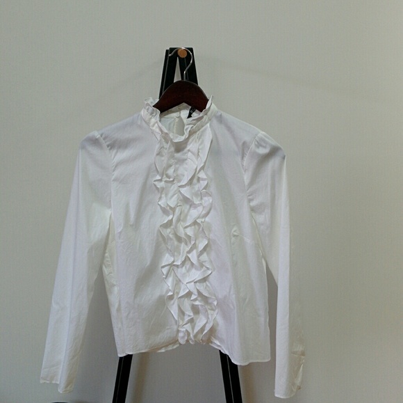 Zara Tops Zara White Ruffle Shirt Poshmark